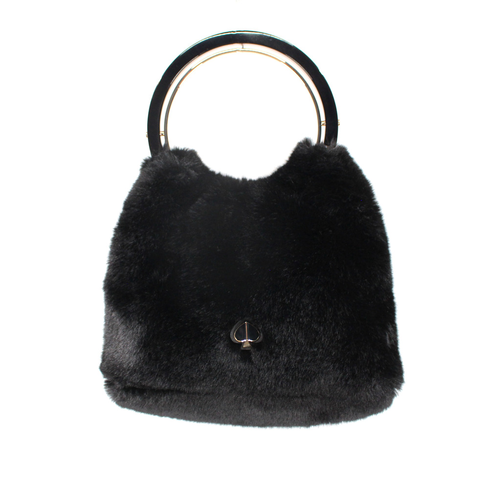 Kate Spade Betty Swag Bag Black Faux Fur Loop Top Handle Handbag Winter Logo